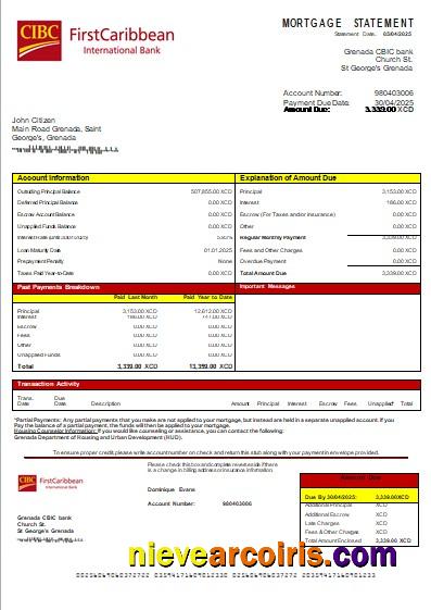 Grenada CBIC bank bank mortgage statement